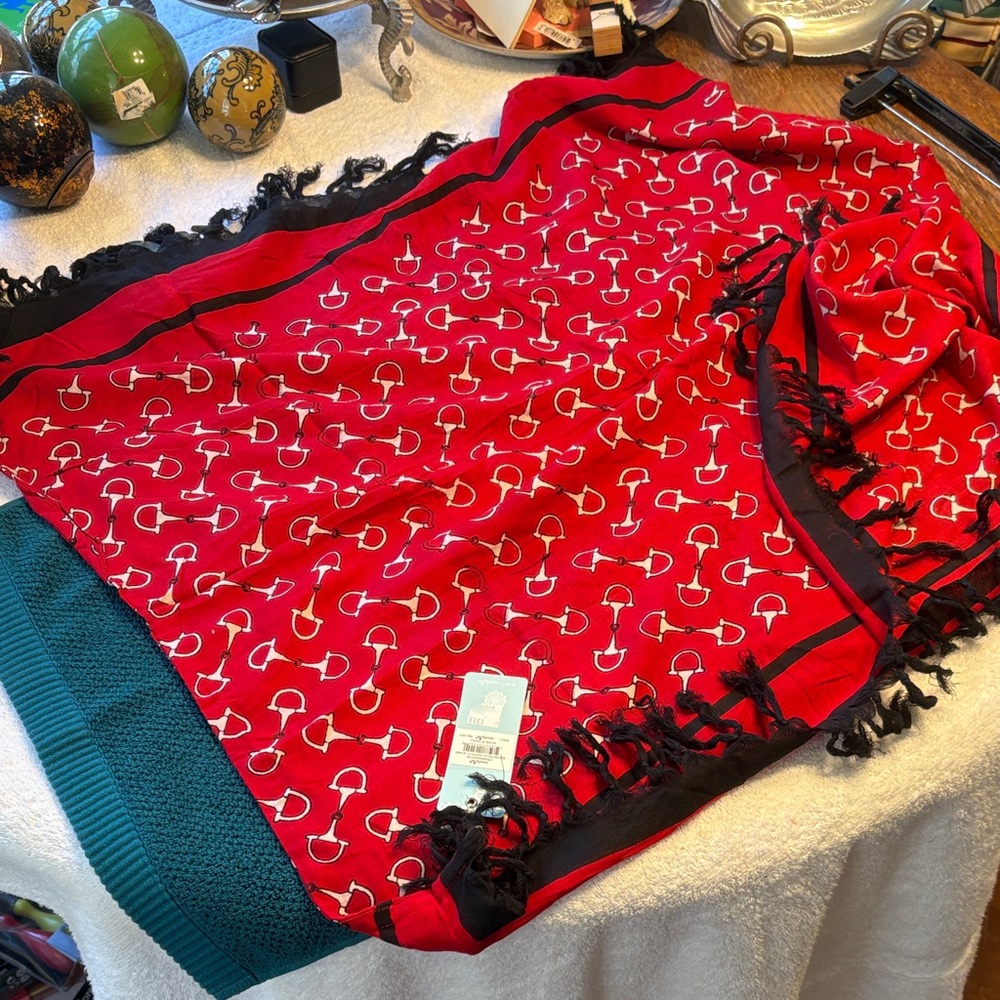 Mudpie Bag Lady Red and Black Patterned Large Reversible Scarf